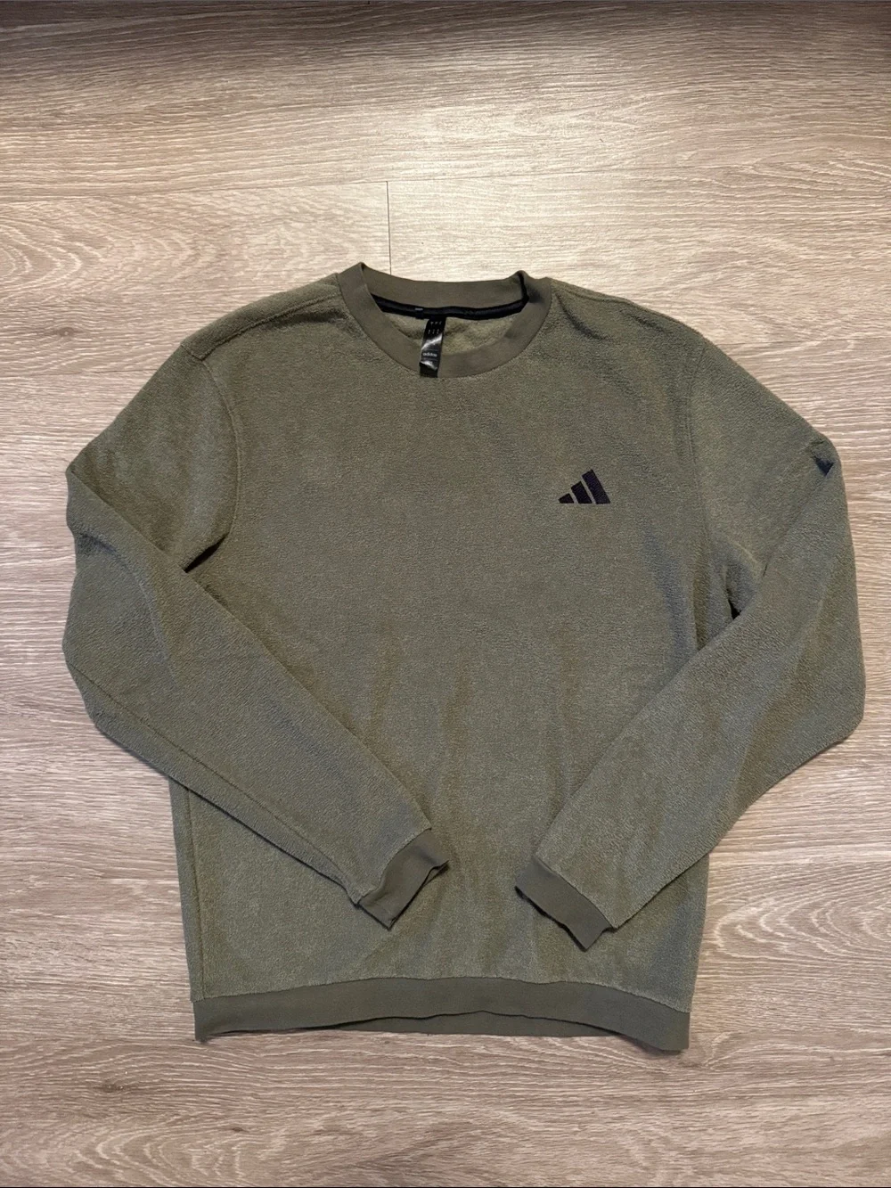 adidas Men's Olive Terry Crewneck Pullover Sweater